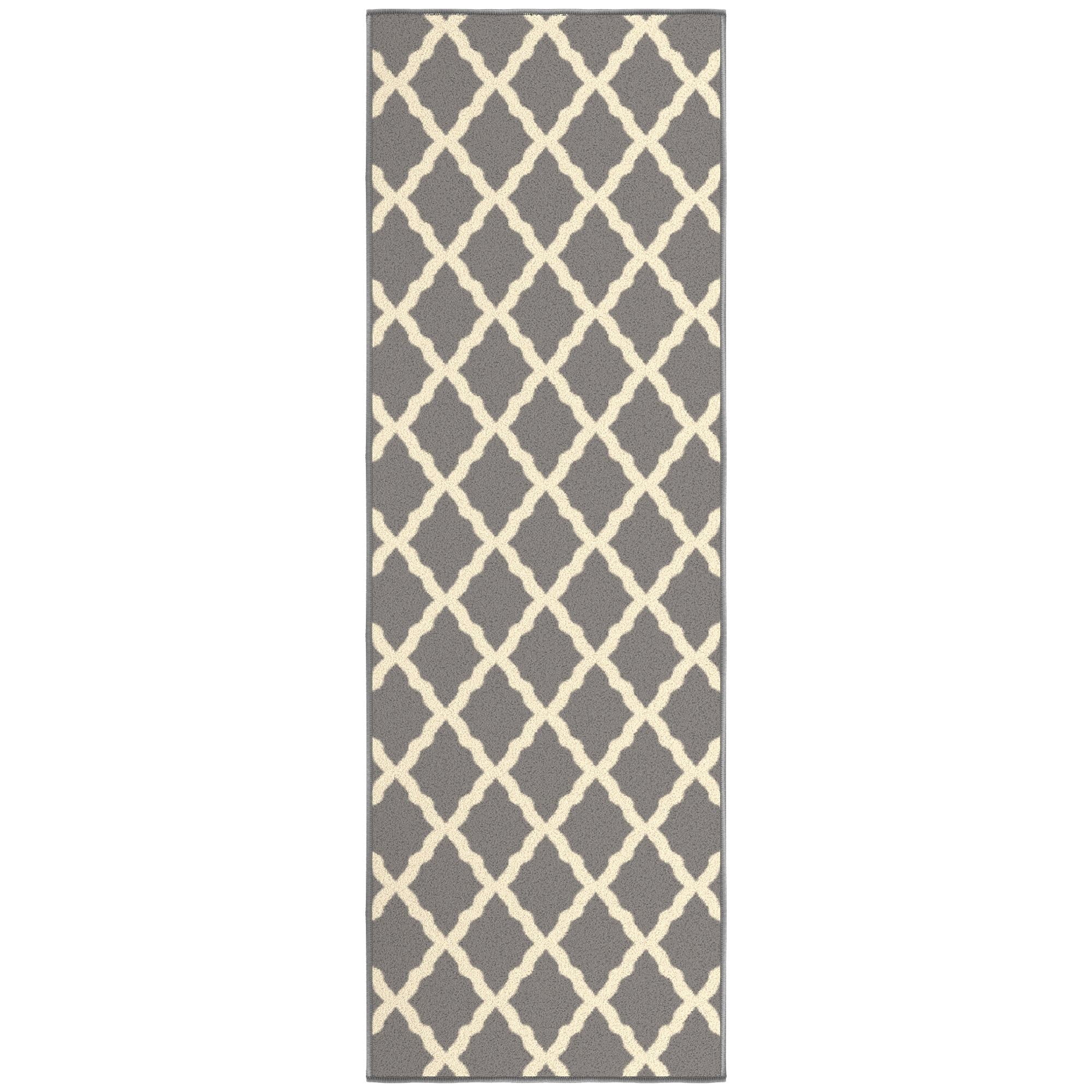 Ottomanson Trellis Bathroom Runner Rug 20" x 59" - Non Slip Low Pile Carpet, Gray