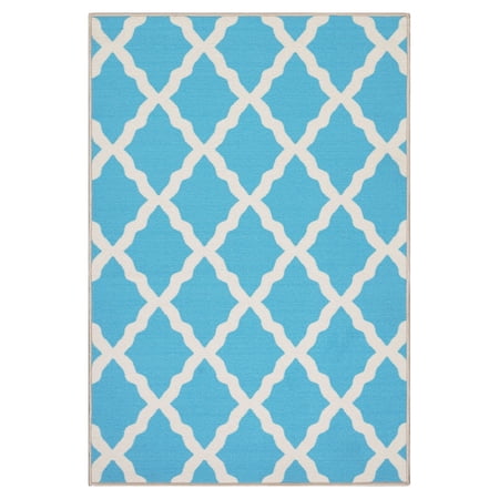 Ottomanson Washable Non-Slip Rubberback Moroccan Trellis 3x5 Area Rug For Living Room, 3'3" x 5', Blue