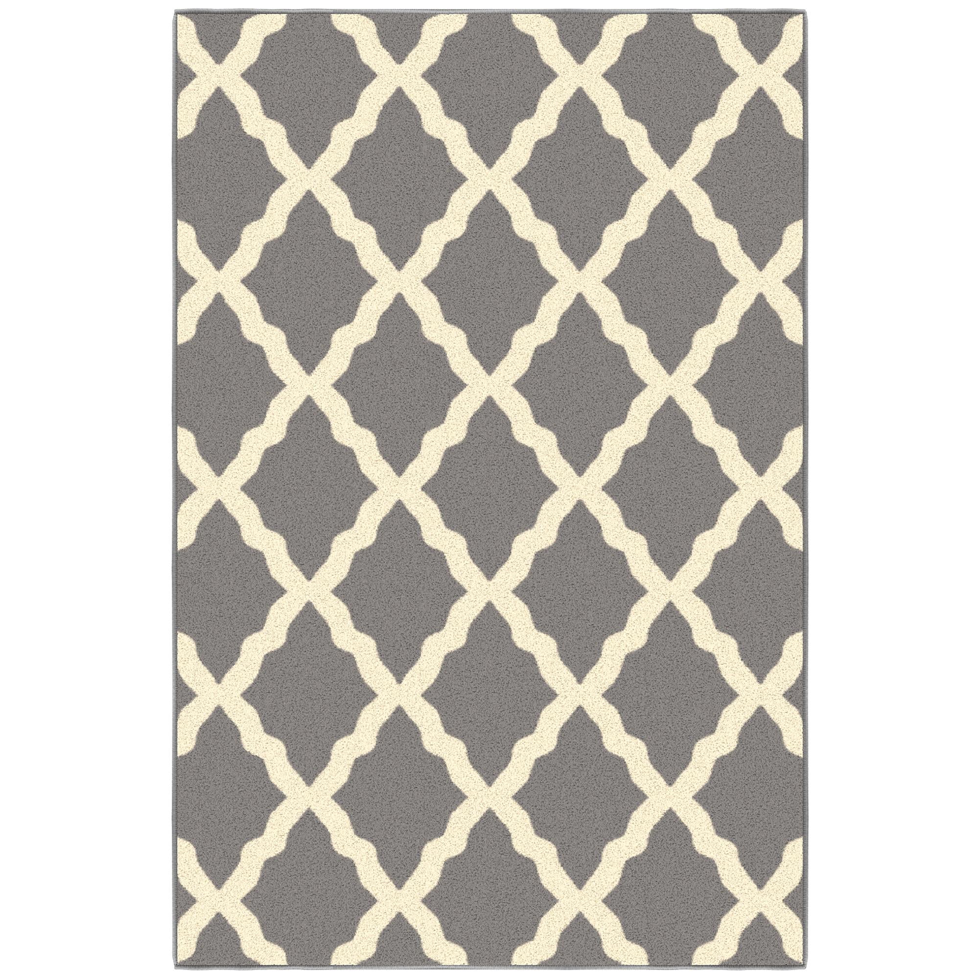 Gray and White Washable Non-Slip Trellis Area Rug
