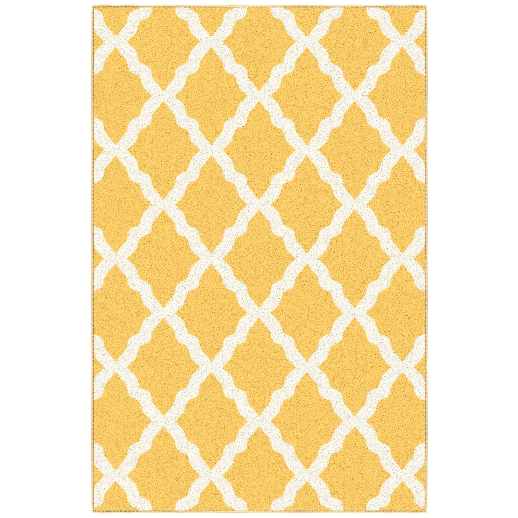 Yellow and White Moroccan Trellis Washable Kids Rug