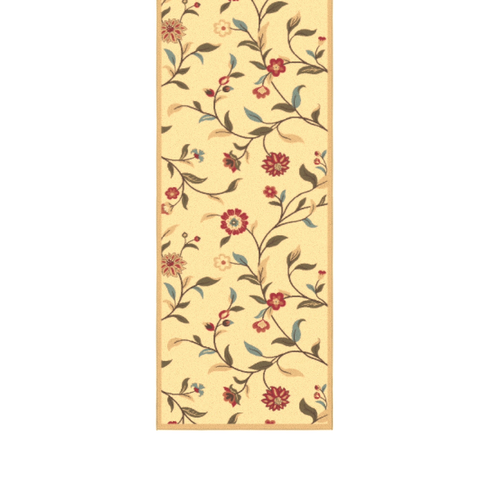 Ottomanson Hallway Runner Rug 2'7" x 9' – Non-Slip Low Pile Carpet for High Traffic Areas, Floral Beige