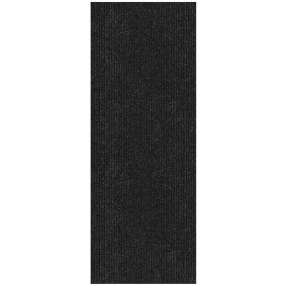 Ottomanson Non-Slip Hallway Runner Rug 2' x 6' Indoor/Outdoor Custom Size Utility Carpet for Garage, Black Ribbed