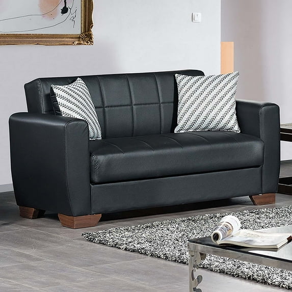 Ottomanson Haven Sleeper Loveseat, Black Leatherette