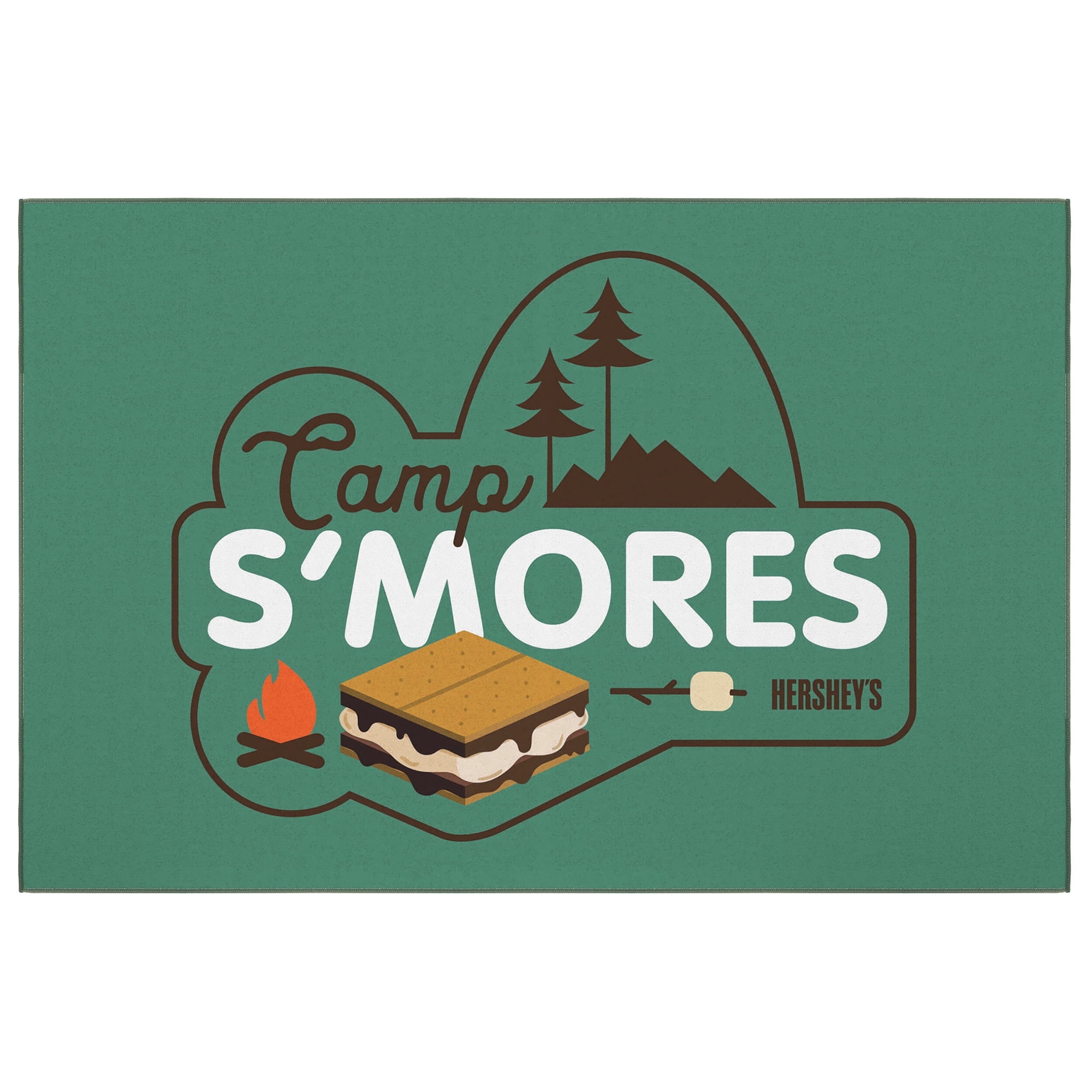 Ottomanson Hershey Smores Logo Non-Slip Rubberback 3x5 Machine Washable Area Rug, 3'3" x 5', Green