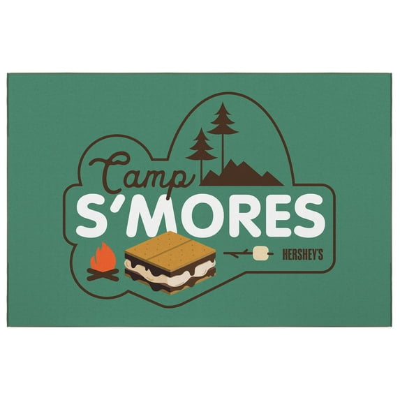 Ottomanson Hershey Smores Logo Non-Slip Rubberback 3x5 Machine Washable Area Rug, 3'3" x 5', Green