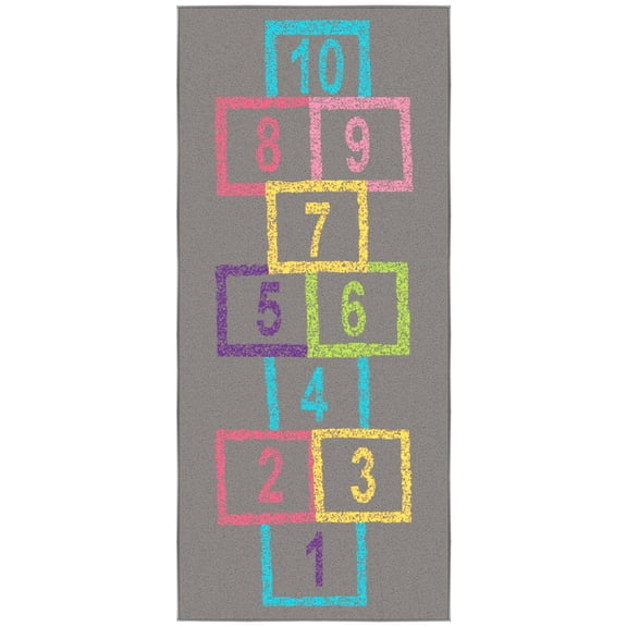 Ottomanson Hopscotch Non-Slip 3x6 Runner Rug for Kids Playroom,2'2" x 6', Gray/Pink