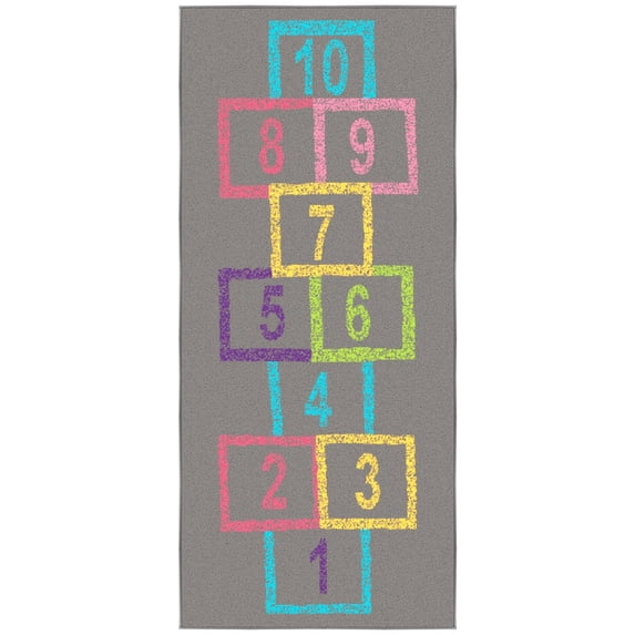 Ottomanson Hopscotch Non-Slip 3x6 Runner Rug for Kids Playroom,2'2" x 6', Gray/Pink