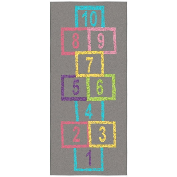 Ottomanson Hopscotch Non-Slip 3x6 Runner Rug for Kids Playroom, 2'7" x 6', Gray/Pink