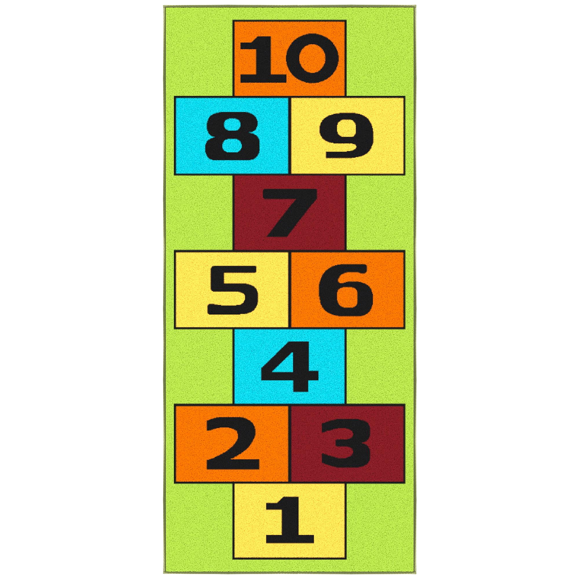 Green Educational Hopscotch Non-Slip Kids Runner Rug