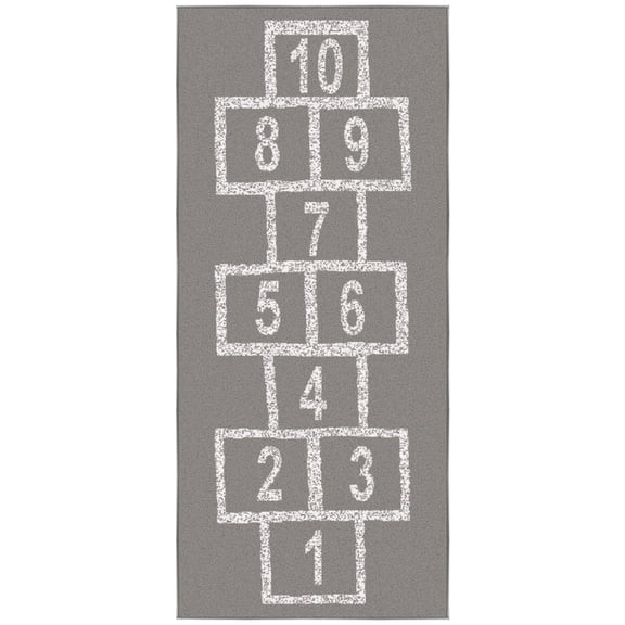 Ottomanson Hopscotch Non-Slip 3x6 Runner Rug for Kids Playroom, 2'7" x 6', Gray