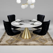 Ottomanson Imperial Upholstered Modern Gold Legged Dining Chair, Set of 2, Black