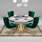 Ottomanson Imperial Upholstered Modern Gold Legged Dining Chair, Set of 2, Green