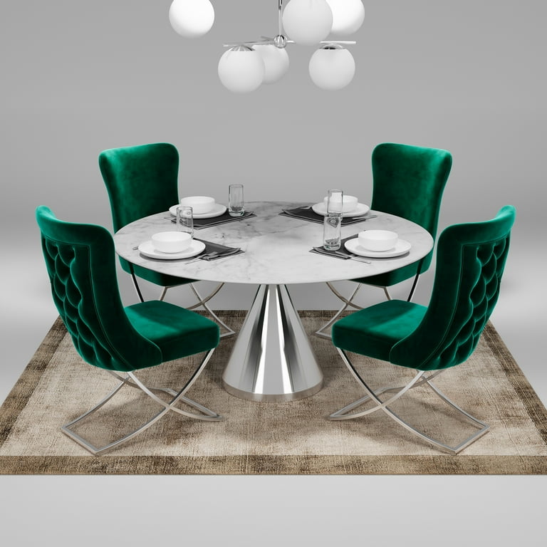 Ottomanson Imperial Upholstered Modern Silver Legged Dining Chair Set of 2 Green