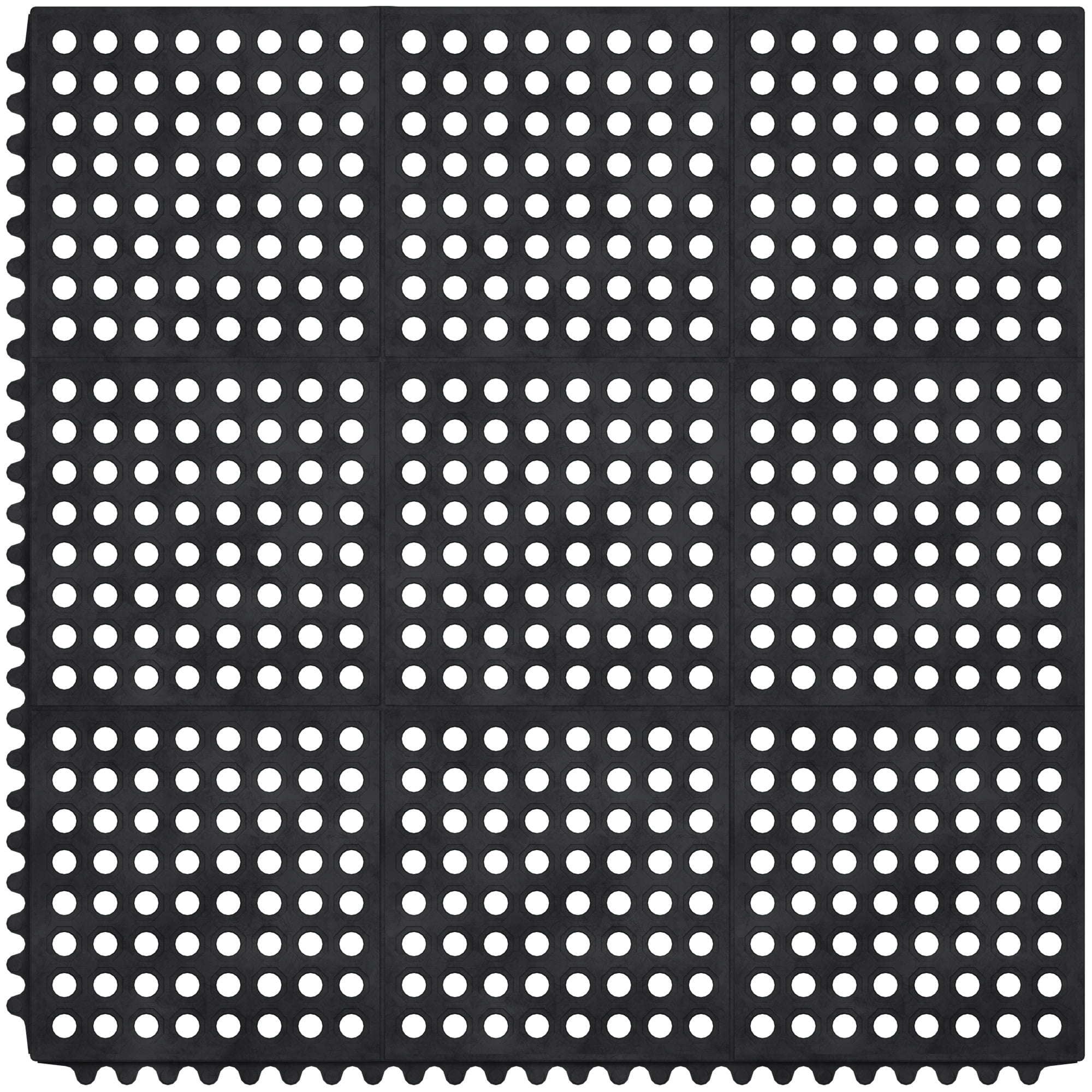 Ottomanson Indoor/Outdoor Rubber Mat 3x3 Non-Slip Door Mat for Restaurant Bar Bathroom, Black, 36" x 36"
