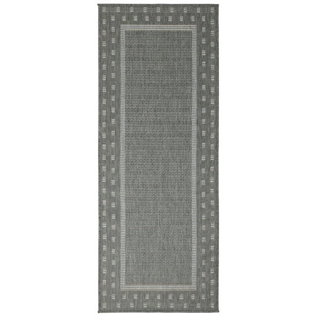 Ottomanson Jardin Bordered Design 3x7 Non Shedding Indoor Runner Rug, 2'7" x 6'11", Light Gray