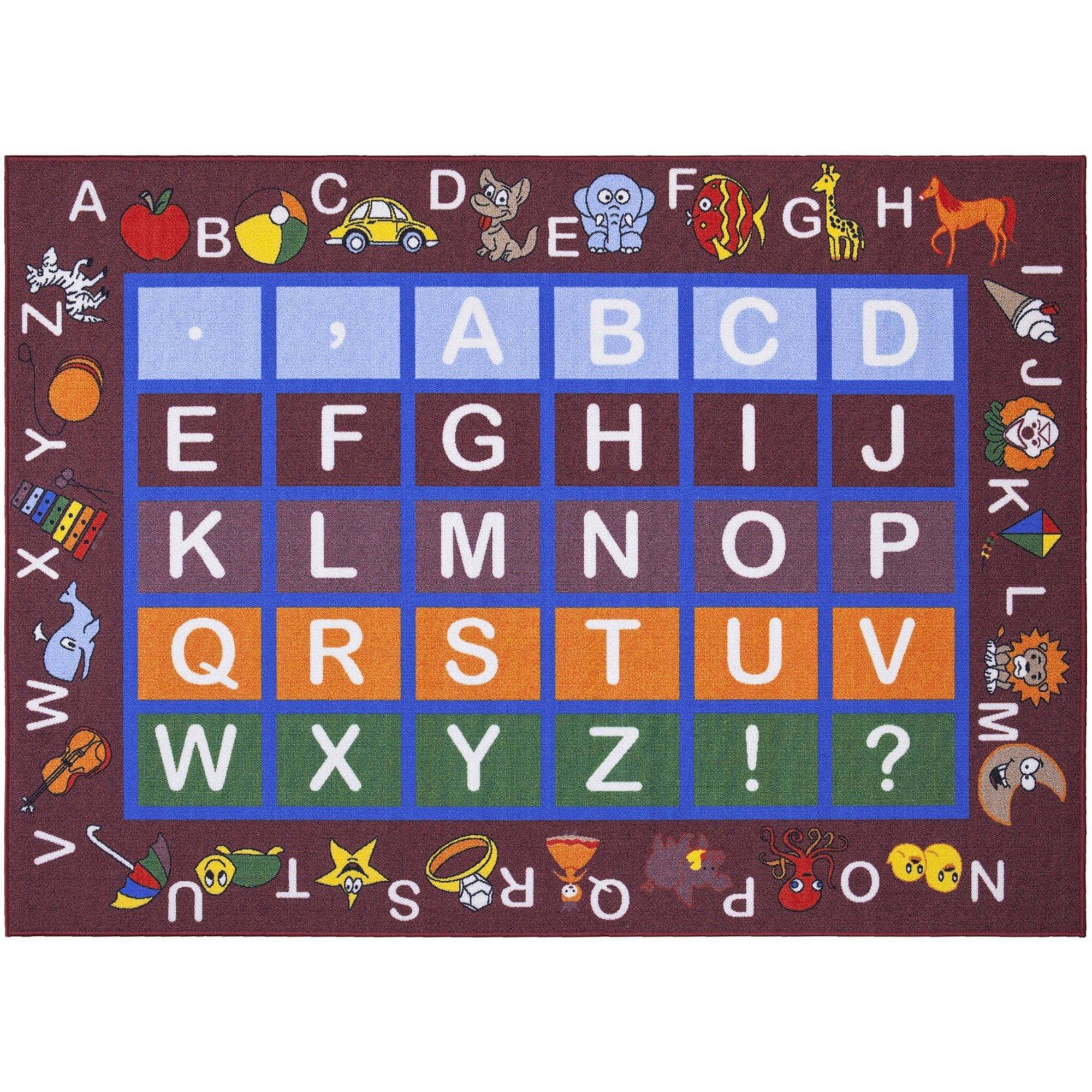 Ottomanson Jenny Dark Red Frame Educational Alphabet NonSlip Kids