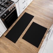 Ottomanson Kitchen Rug Set 2-Piece, Non-Slip Kitchen Runner & Floor Mat, 22.5" x 48" + 22.5" x 60", Black