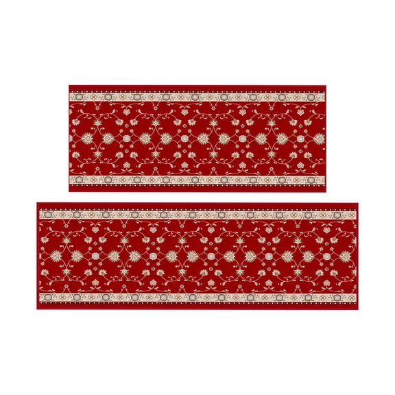 Ottomanson Kitchen Rug Set 2-Piece, Washable Non-Slip Mats for Kitchen, 22.5" x 24" + 24" x 31", Mahal Red