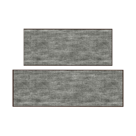 Ottomanson Kitchen Rug Set 2-Piece, Washable Non-Slip Mats for Kitchen, 22.5" x 24" + 24" x 31", Solid Charcoal Navy
