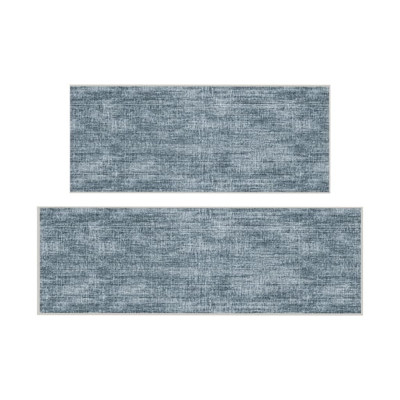 Ottomanson Kitchen Rug Set 2-Piece, Washable Non-Slip Mats for Kitchen, 22.5" x 24" + 24" x 31", Solid Greyish Blue