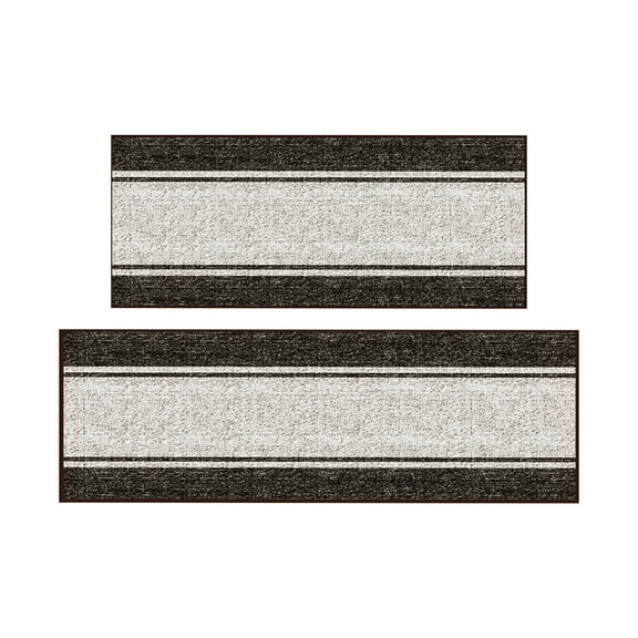 Ottomanson Kitchen Rug Set 2-Piece, Washable Non-Slip Mats for Kitchen, 22.5" x 36" + 22.5" x 72", Border Brown