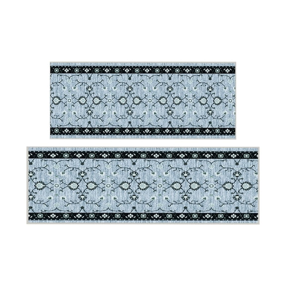 Ottomanson Kitchen Rug Set 2-Piece, Washable Non-Slip Mats for Kitchen, 22.5" x 36" + 22.5" x 72", Mahal Blue