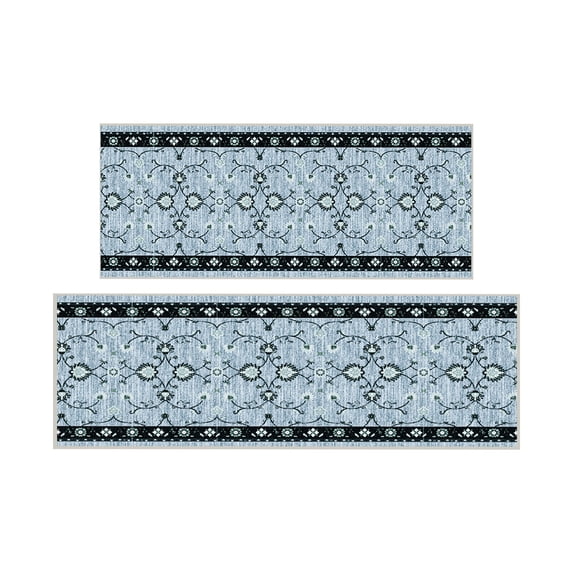 Ottomanson Kitchen Rug Set 2-Piece, Washable Non-Slip Mats for Kitchen, 22.5" x 36" + 22.5" x 72", Mahal Blue