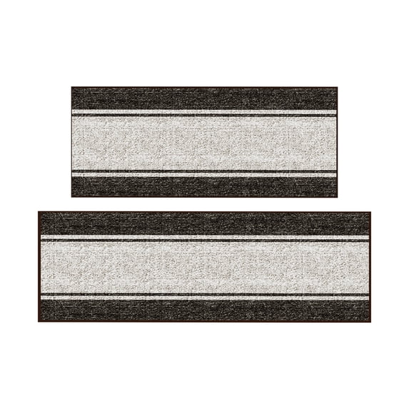 Ottomanson Kitchen Rug Set 2-Piece, Washable Non-Slip Mats for Kitchen, 22.5" x 72" + 31" x 60", Border Brown