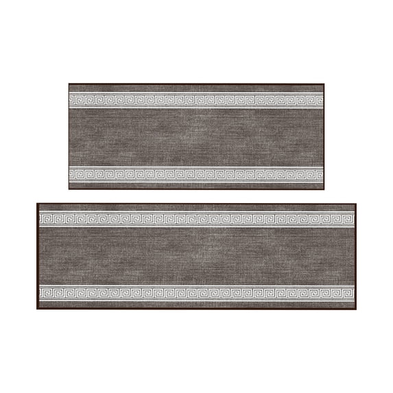 Ottomanson Kitchen Rug Set 2-Piece, Washable Non-Slip Mats for Kitchen, 22.5" x 72" + 31" x 60", Greek Border Brown