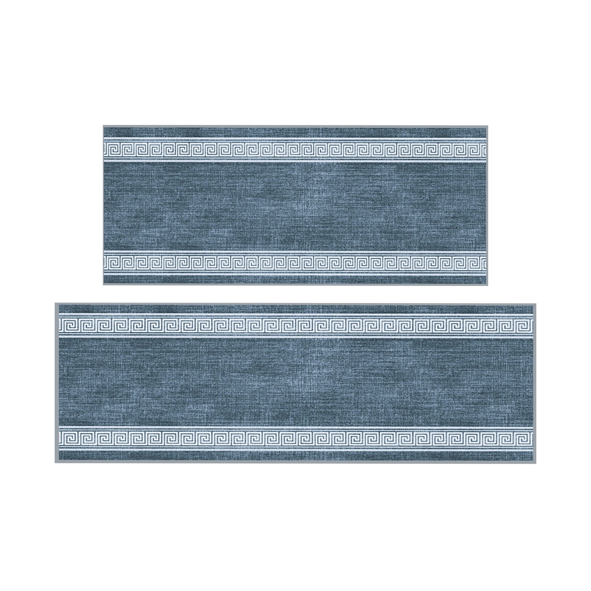 Ottomanson Kitchen Rug Set 2-Piece, Washable Non-Slip Mats for Kitchen, 22.5" x 72" + 31" x 60", Greek Border Greyish Blue