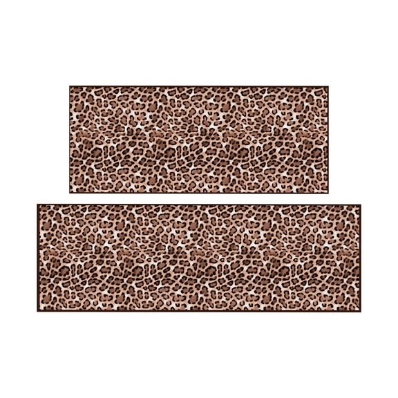 Ottomanson Kitchen Rug Set 2-Piece, Washable Non-Slip Mats for Kitchen, 22.5" x 72" + 31" x 60", Leopard Print Brown