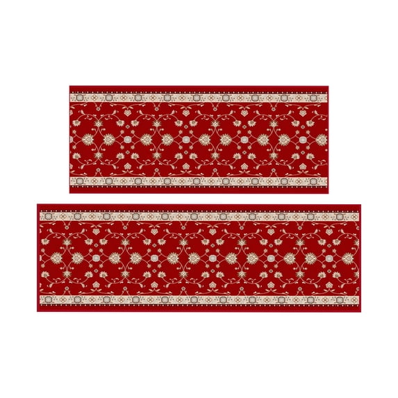 Ottomanson Kitchen Rug Set 2-Piece, Washable Non-Slip Mats for Kitchen, 22.5" x 72" + 31" x 60", Mahal Red