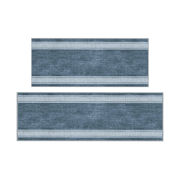 Ottomanson Kitchen Rug Set 2-Piece, Washable Non-Slip Mats for Kitchen, 24" x 31" + 31" x 60", Greek Border Greyish Blue