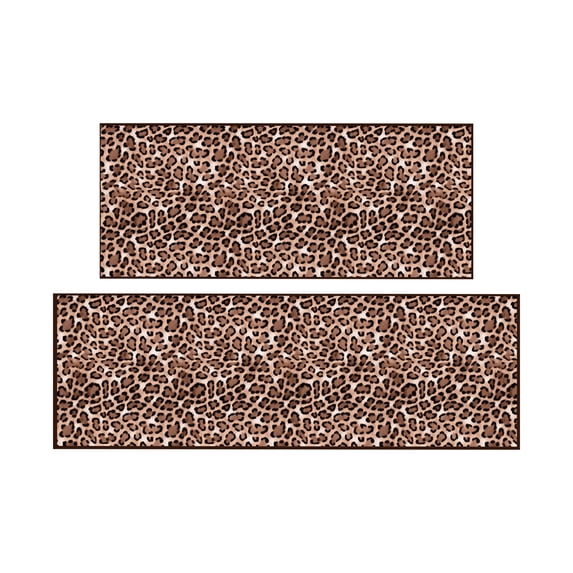 Ottomanson Kitchen Rug Set 2-Piece, Washable Non-Slip Mats for Kitchen, 24" x 31" + 31" x 60", Leopard Print Brown