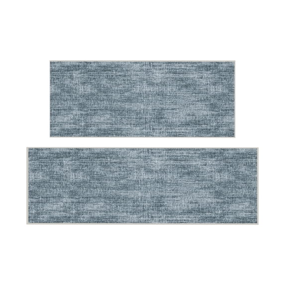 Ottomanson Kitchen Rug Set 2-Piece, Washable Non-Slip Mats for Kitchen, 24" x 31" + 31" x 60", Tonal Greyish Blue