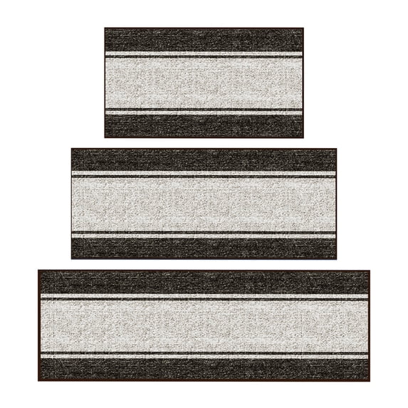 Ottomanson Kitchen Rug Set 3-Piece, Washable Non-Slip Mats for Kitchen, 24" x 31" + 31" x 48" + 31" x 60", Border Brown