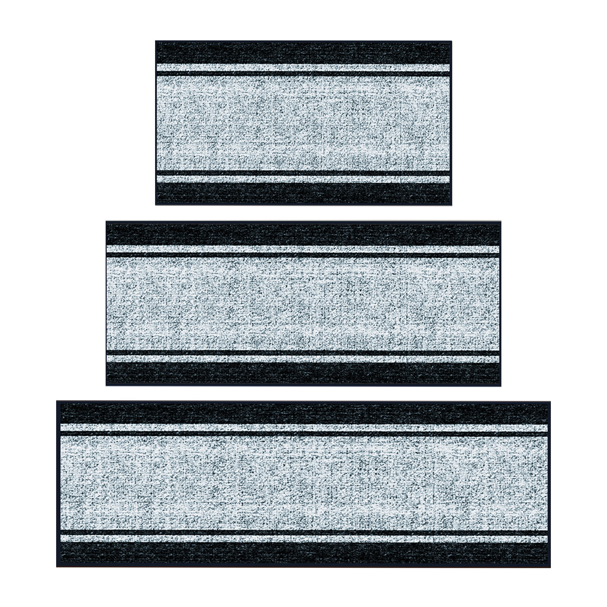 Ottomanson Kitchen Rug Set 3-Piece, Washable Non-Slip Mats for Kitchen, 24" x 31" + 31" x 48" + 31" x 60", Border Gray