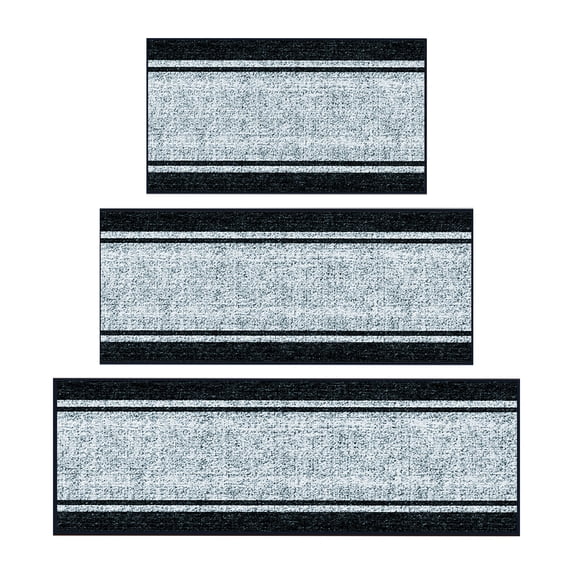 Ottomanson Kitchen Rug Set 3-Piece, Washable Non-Slip Mats for Kitchen, 24" x 31" + 31" x 48" + 31" x 60", Border Gray