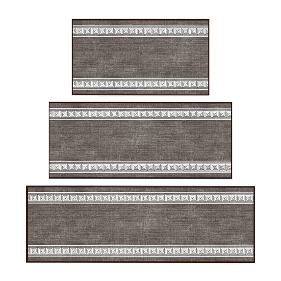 Ottomanson Kitchen Rug Set 3-Piece, Washable Non-Slip Mats for Kitchen, 24" x 31" + 31" x 48" + 31" x 60", Greek Border Brown