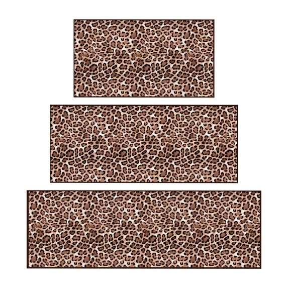 Ottomanson Kitchen Rug Set 3-Piece, Washable Non-Slip Mats for Kitchen, 24" x 31" + 31" x 48" + 31" x 60", Leopard Print Brown