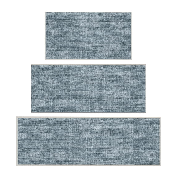 Ottomanson Kitchen Rug Set 3-Piece, Washable Non-Slip Mats for Kitchen, 24" x 31" + 31" x 48" + 31" x 60", Solid Greyish Blue