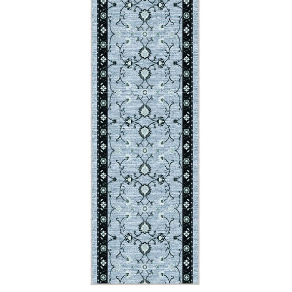 Ottomanson Kitchen Runner Rug 1'10.5" x 6' Soft Non-Slip Machine Washable Low Pile Rug, Mahal Blue