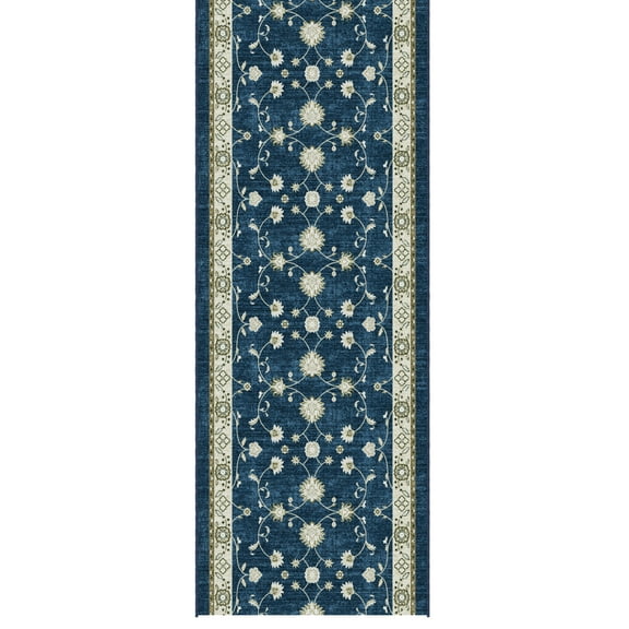 Ottomanson Kitchen Runner Rug 1'10.5" x 6' Soft Non-Slip Machine Washable Low Pile Rug, Mahal Navy