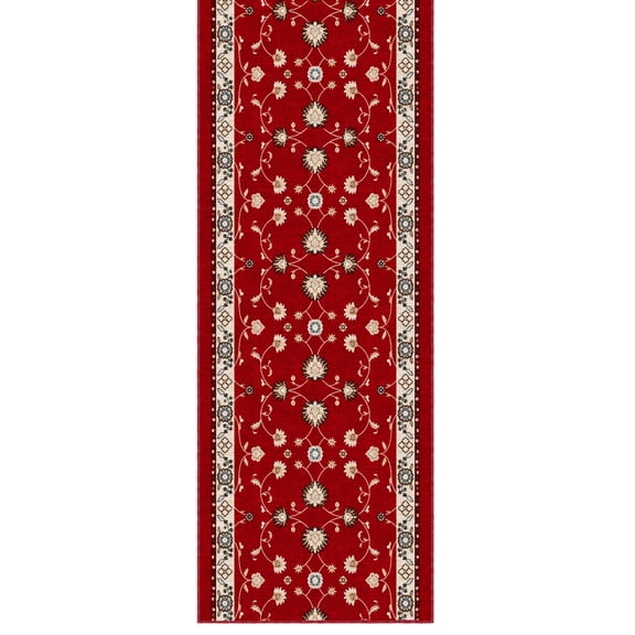 Ottomanson Kitchen Runner Rug 1'10.5" x 6' Soft Non-Slip Machine Washable Low Pile Rug, Mahal Red