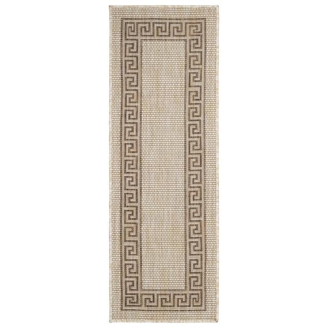 Ottomanson Landscape Bordered Design 2x5 Non Shedding Indoor/Outdoor Runner Rug, 2' x 5', Beige