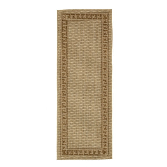 Ottomanson Landscape Bordered Design 3x7 Non Shedding Indoor/Outdoor Runner Rug, 2'7" x 6'11", Beige