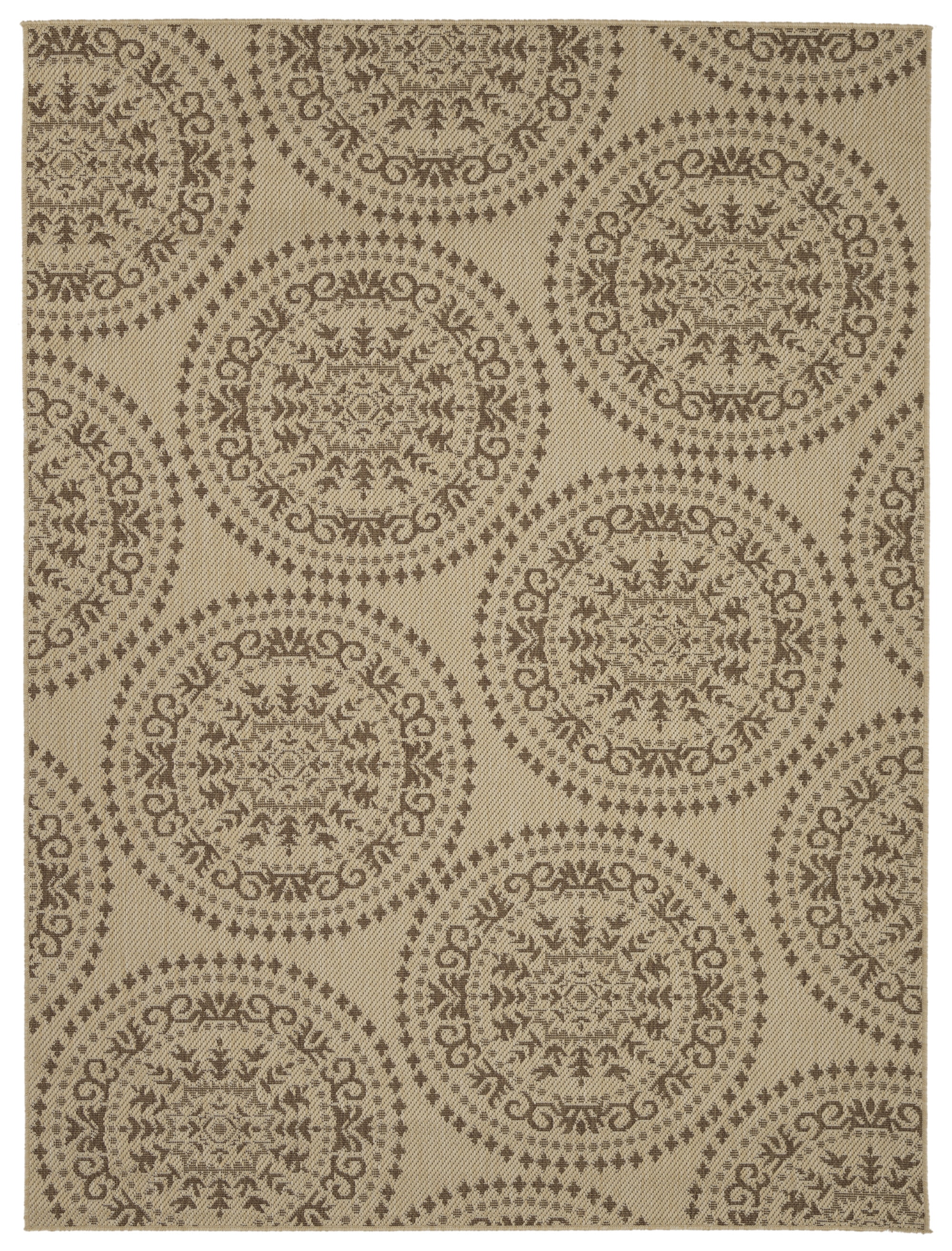 Ottomanson Landscape Medallion Design 5x7 Non Shedding Indoor/Outdoor Area Rug, 5'3" x 6'11", Beige