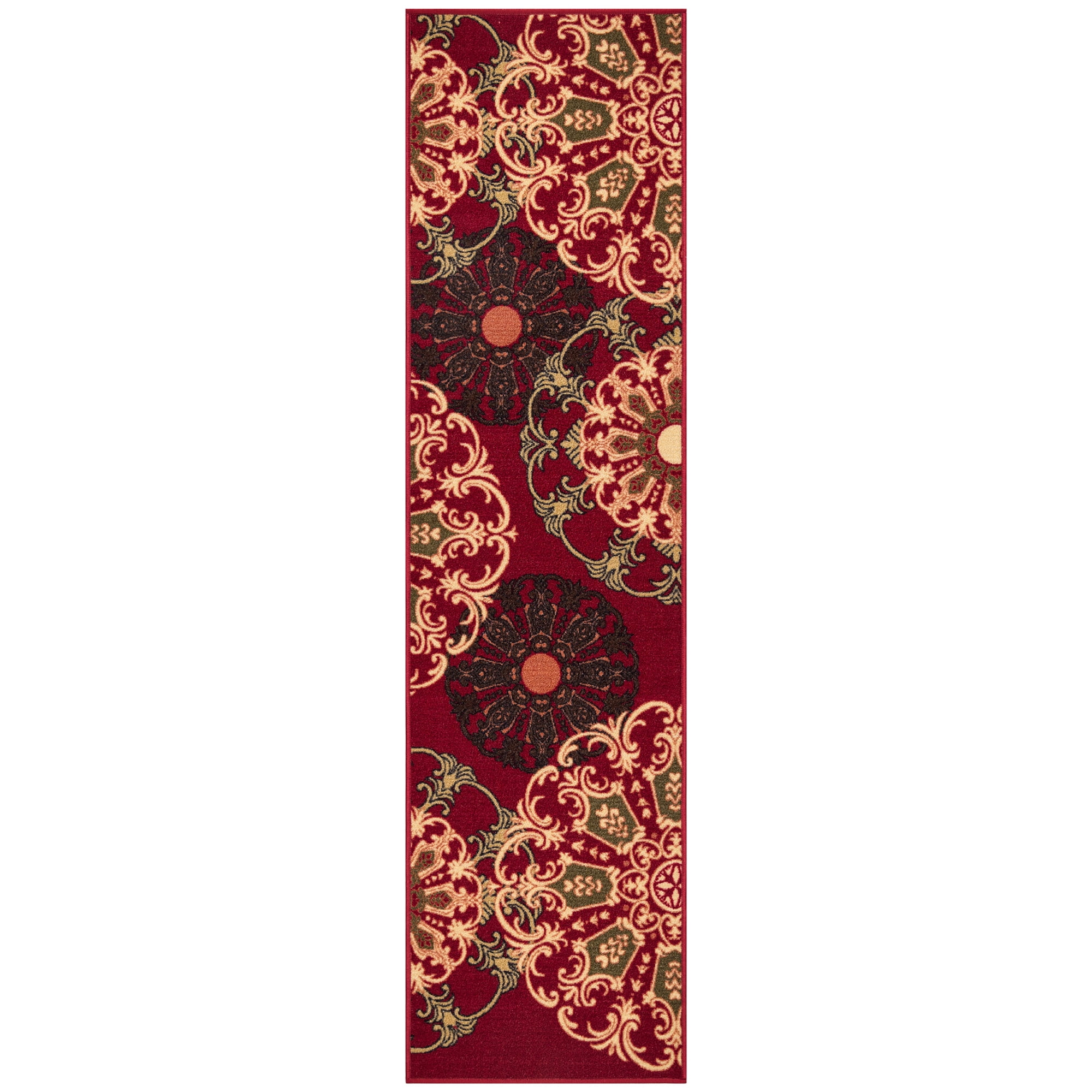 Belgio Rubber Backed Non Slip Rugs and Runners Boxes Floral Beige Red –  hapsho