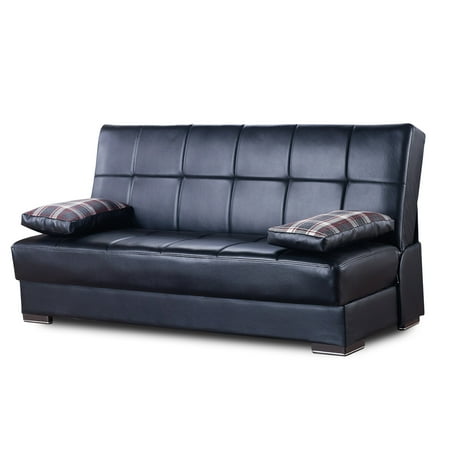 Ottomanson Loft Sofa Bed with Storage 75", Black Leatherette