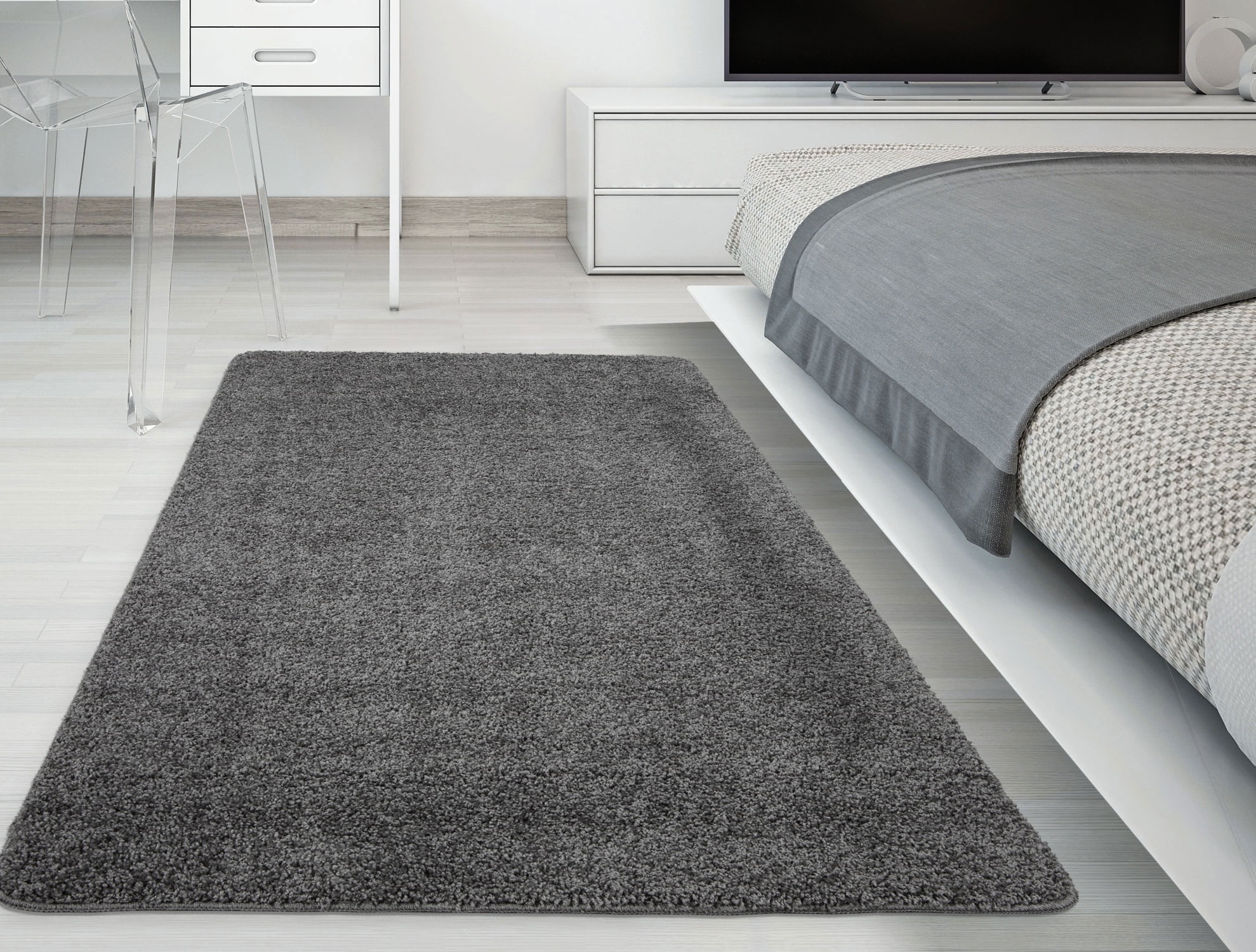 Ottomanson Luxury NonSlip Rubber Backing Solid Shag Area Rugs and